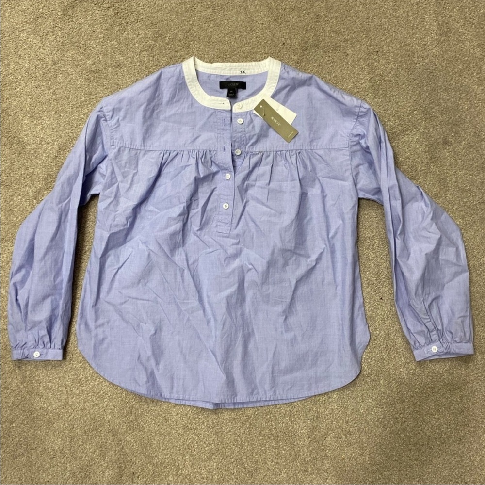 J. Crew Blue 100% Cotton Loose Long Sleeve Blouse Size 2 Petite